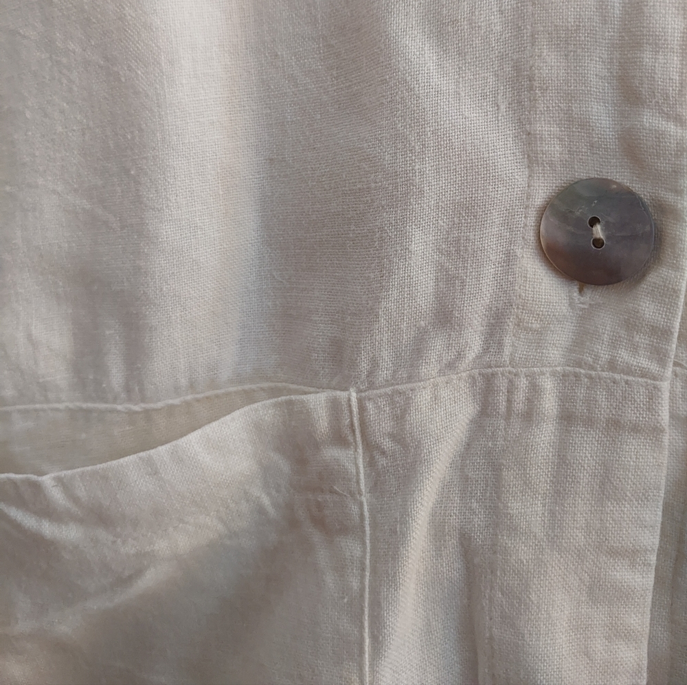 𝅺VINTAGE 1980s Creamy White Capezio Unlined Linen Blend Blazer Shaket - Picture 3 of 8